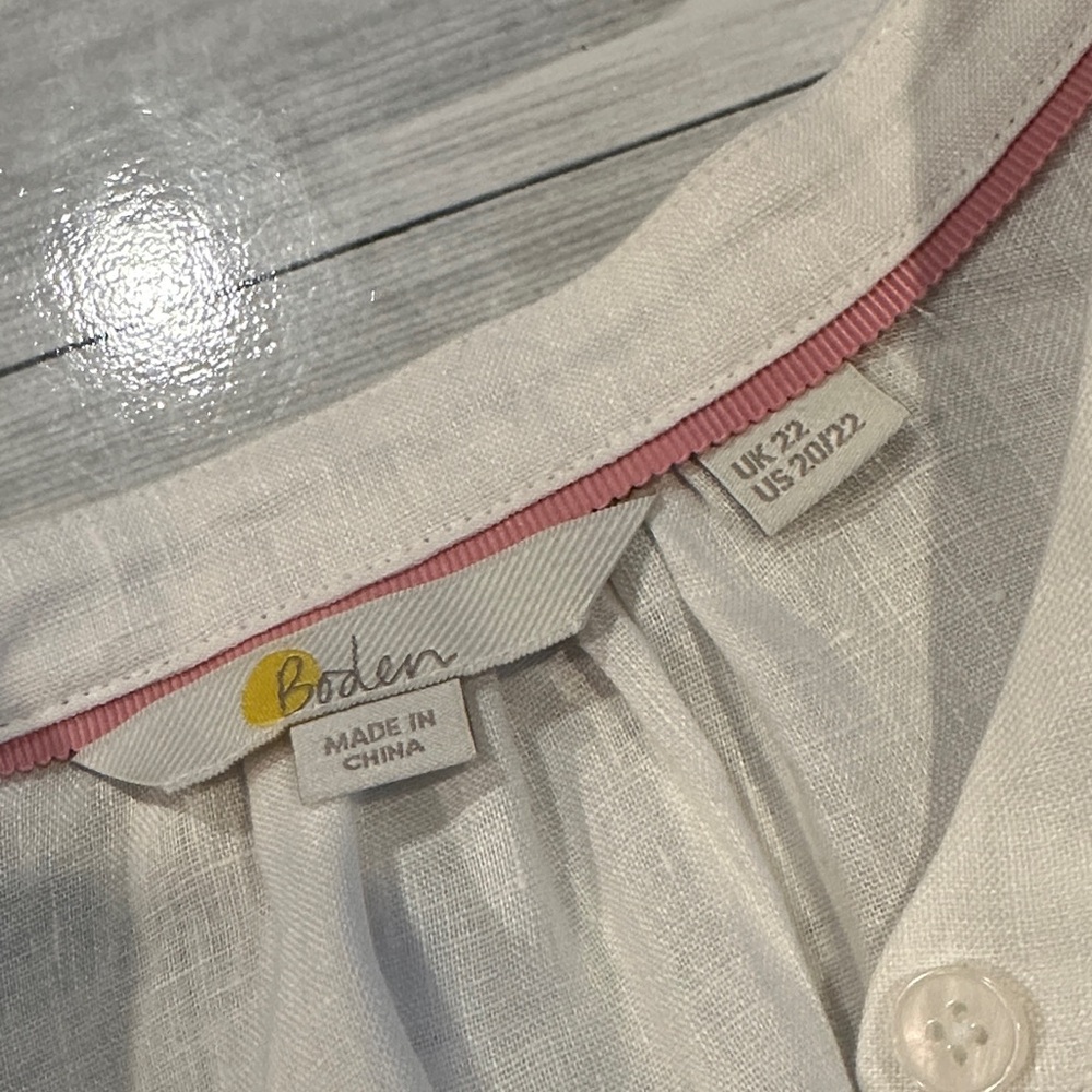 Boden Sz 20/22 Linen Blouse with Multicolor Printed Sleeves - Picture 7 of 10